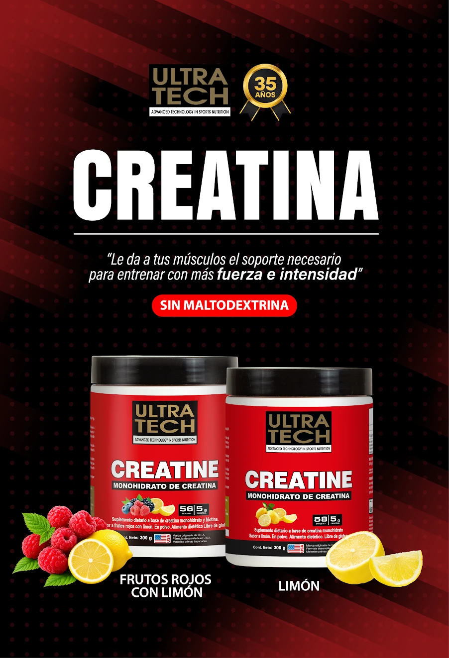 Creatina UltraTech sabores Frutos Rojos con Limón y Limón