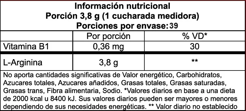 N.O. Generator - Informacion Nutricional