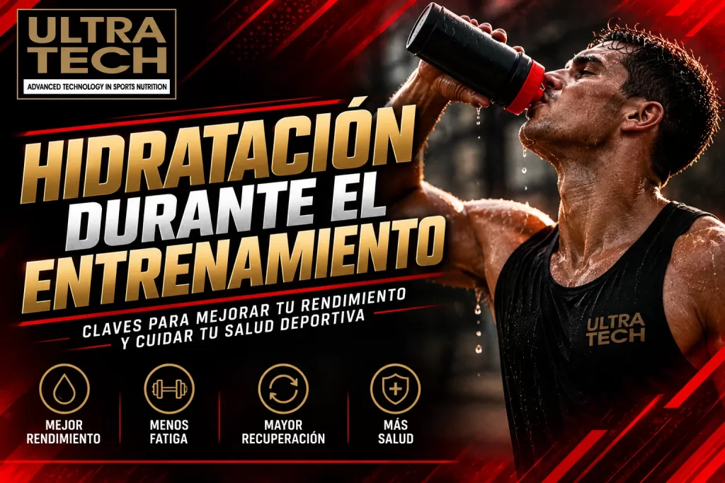 Deportista hidratándose durante un entrenamiento para ilustrar la importancia de una correcta hidratación y el mantenimiento del rendimiento deportivo.